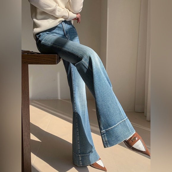 COMMENSE Washed Slim Draped Denim Pants
COLOR - Blue Size Small NWT Flared - Picture 2 of 11